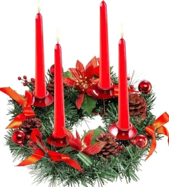 * Adventskrans Kunstkandelaar Kerstmis - Kerstkrans Met 4 Kandelaars Adventkrans, Decoratie, Tafeldecoratie Voor Kaarsen, Puntige Kaarsen, 30 Cm, Rood, 30 Cm New