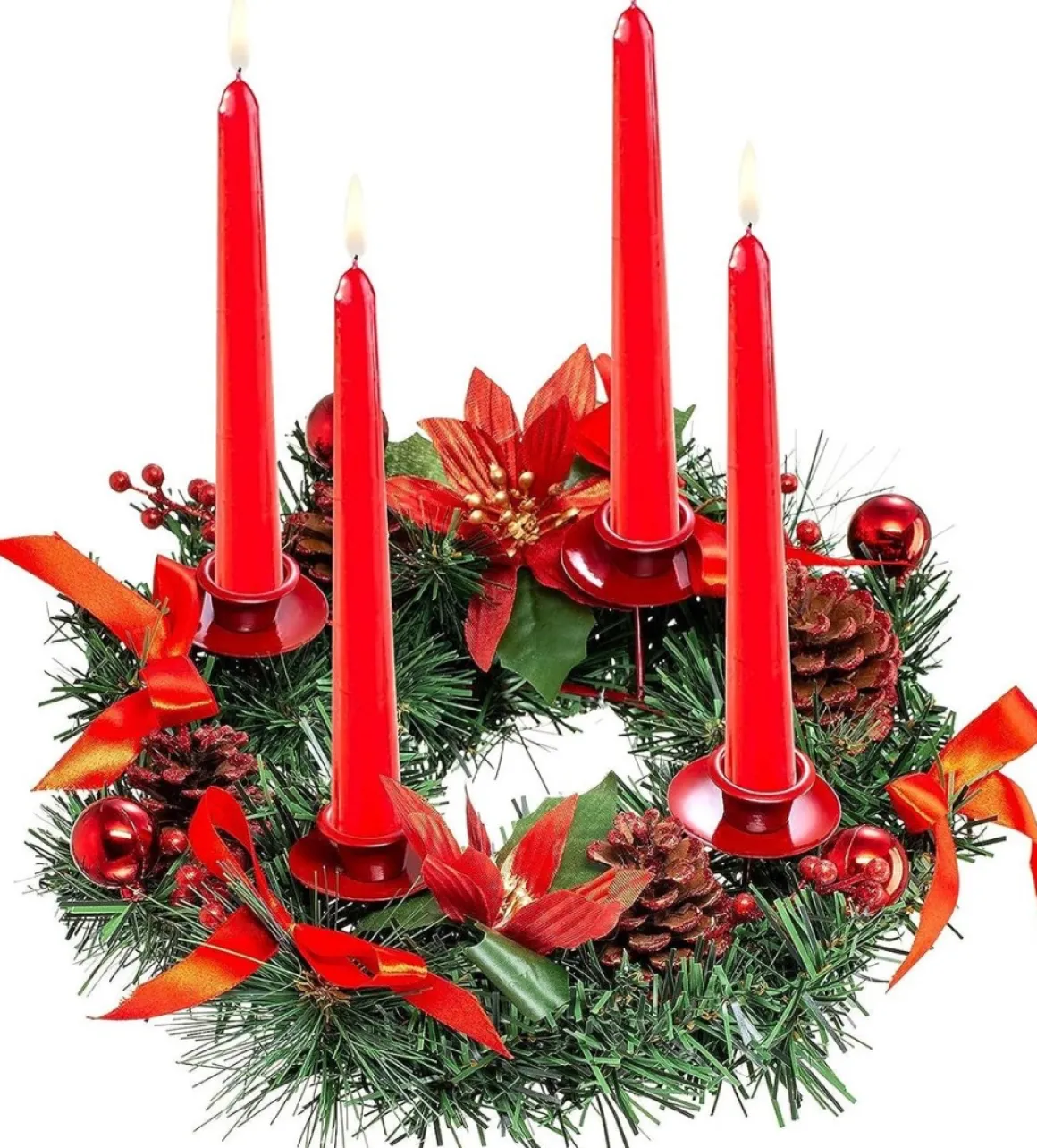 * Adventskrans Kunstkandelaar Kerstmis - Kerstkrans Met 4 Kandelaars Adventkrans, Decoratie, Tafeldecoratie Voor Kaarsen, Puntige Kaarsen, 30 Cm, Rood, 30 Cm New