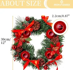 * Adventskrans Kunstkandelaar Kerstmis - Kerstkrans Met 4 Kandelaars Adventkrans, Decoratie, Tafeldecoratie Voor Kaarsen, Puntige Kaarsen, 30 Cm, Rood, 30 Cm New