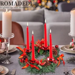 * Adventskrans Kunstkandelaar Kerstmis - Kerstkrans Met 4 Kandelaars Adventkrans, Decoratie, Tafeldecoratie Voor Kaarsen, Puntige Kaarsen, 30 Cm, Rood, 30 Cm New