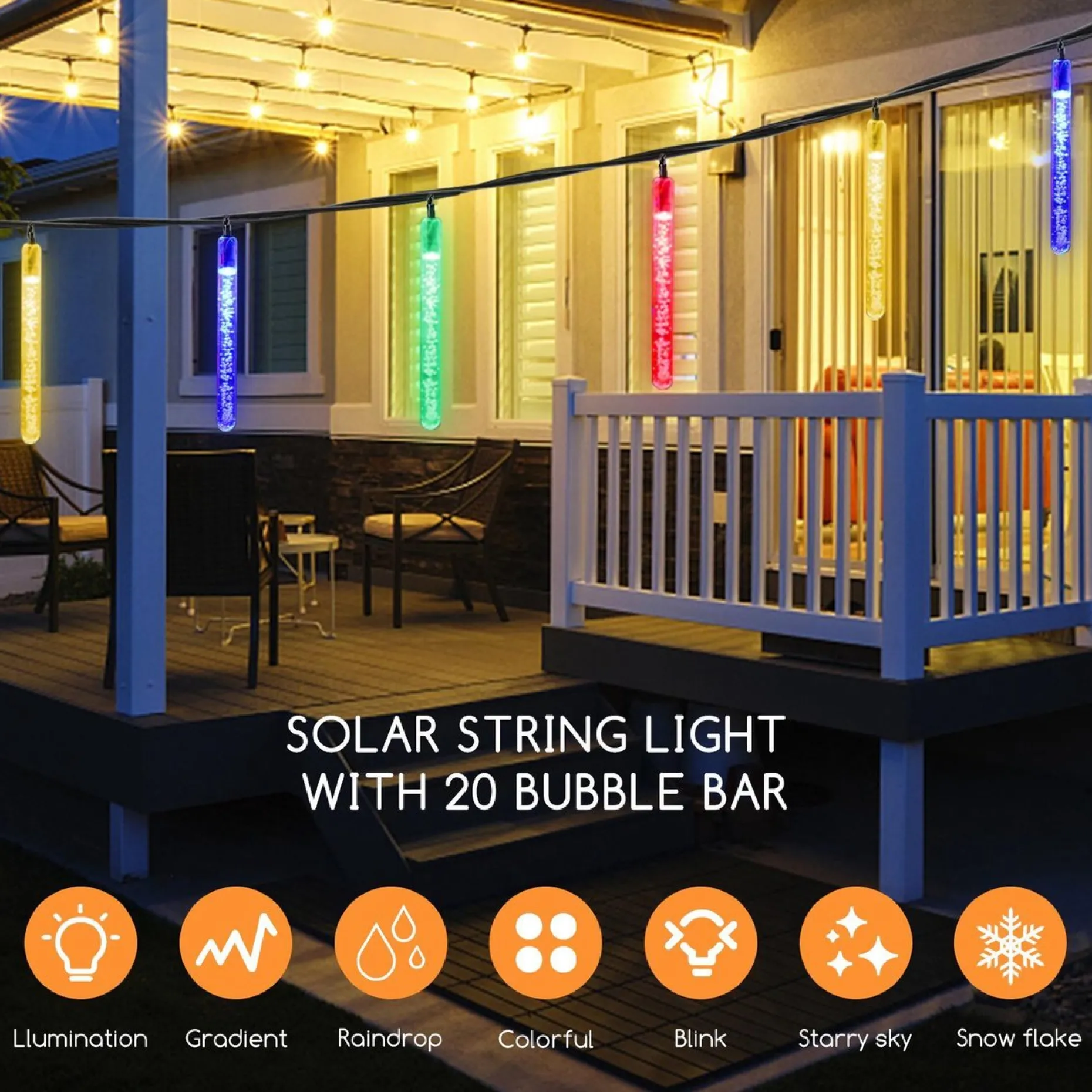 Aigostar Kerstlichtsnoeren^ 10Vrl Tuinverlichting Lichtsnoer - Kerstverlichting Buiten - Zonne Energie - 20 Led - Partyverlichting - 5.8M - Buiten