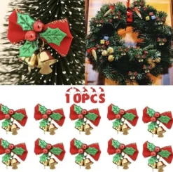 Akyol - Kerstversiering - Kerst - Krans - Kerstrikjes Voor Kerstboom - Kerststrikjes - Kerst - Kerstkrans - Krans Met Een Bel - Bel - Gouden Bel - Set Van 10 Stuks - Kerstversiering Met Een Gouden Bel - Kerst Decoratie Best Sale
