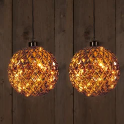Anna's Collection Verlichte Kerstfiguren^Anna Collection Verlichte Kerstballen -2X St- Antiek Goud -15 Cm -Glas -Warm Wit