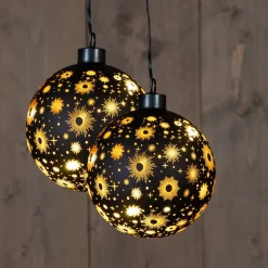 Anna's Collection Verlichte Kerstfiguren^Anna Collection Verlichte Kerstballen - 2X St- Zwart Kosmos - D10 Cm - Warm Wit