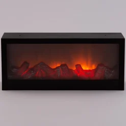 Anna's Collection Verlichte Kerstfiguren^ Sfeerhaard Lantaarn - Zwart - Met Led - L45 X B10 X H20 Cm - Open Haard