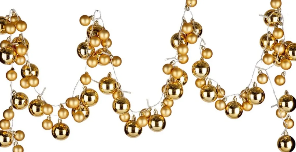 Arte r Kerstslinger - Verlicht - Met Kerstballen - 93 Leds - Goud - Op Batterij Fashion
