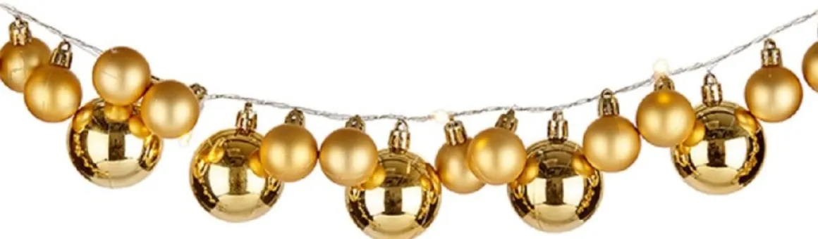 Arte r Kerstslinger - Verlicht - Met Kerstballen - 93 Leds - Goud - Op Batterij Fashion