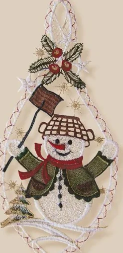 Merkloos Artisanale Kerstdecoratie Raam / Raamhanger In Kant | Sneeuwman Flash Sale