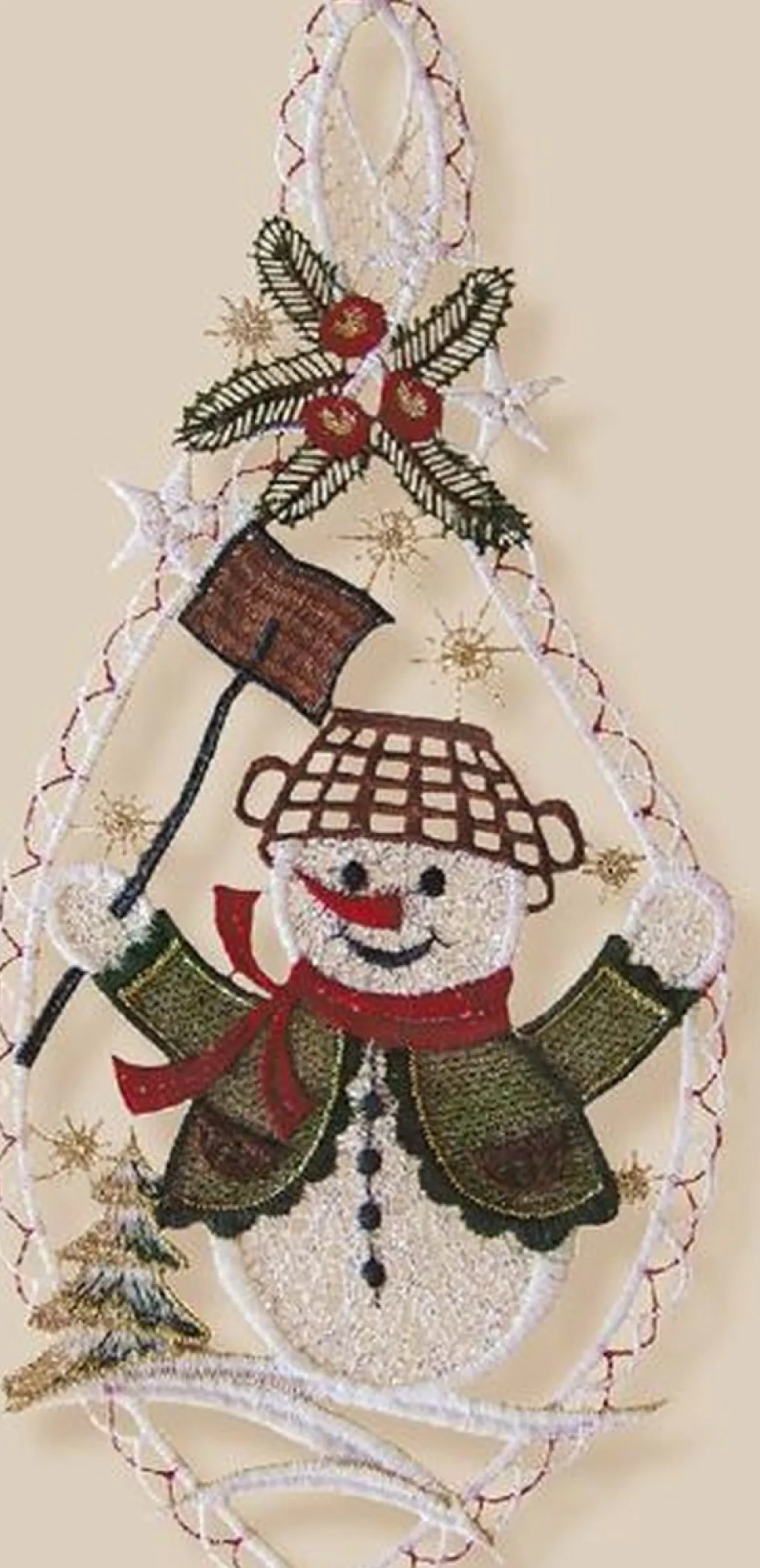 Merkloos Artisanale Kerstdecoratie Raam / Raamhanger In Kant | Sneeuwman Flash Sale