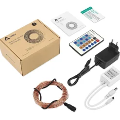 Aukey Kerstlichtsnoeren^ Lt-Ss3 Lichtslingers, 10 Standen 10 Meter 100Leds Kerstverlichting Waterdichte Koperdraad Met Afstandsbediening En Kleurwissel Voor Tuin, Bruiloft, Feest, Binnen, Buiten (Rgb)