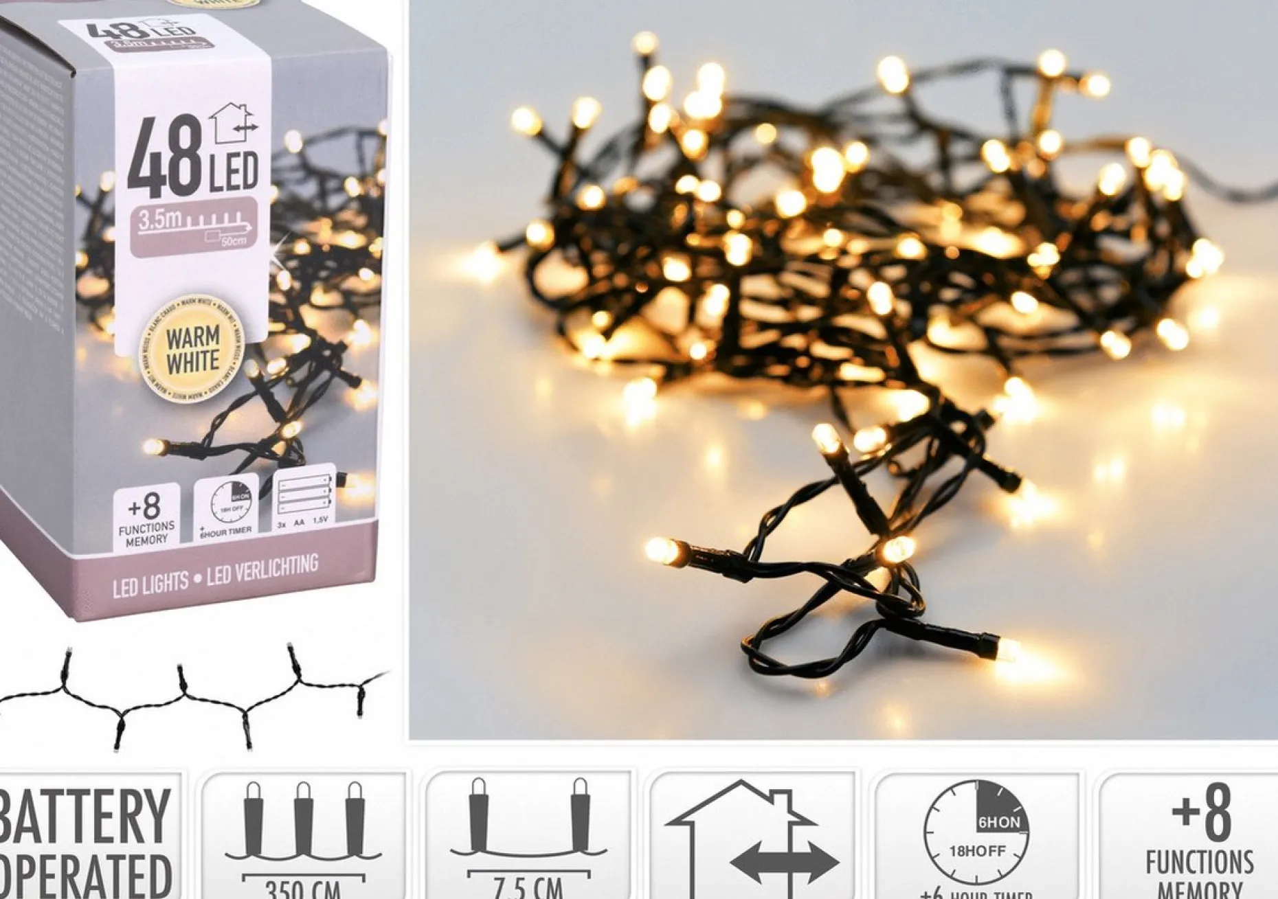 S.I.A. Kerstboomverlichting^Batterijverlichting 4Mtr 48L Wwit