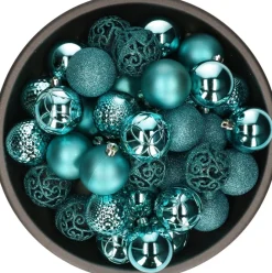 Bellatio Decorations Kerstballen - 37 Stuks - Turquoise Blauw - Kunststof - 6 Cm Turquoise, Blauw Cheap