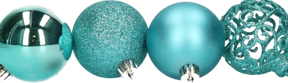 Bellatio Decorations Kerstballen - 37 Stuks - Turquoise Blauw - Kunststof - 6 Cm Turquoise, Blauw Cheap