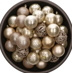 Bellatio Decorations Kerstballen - 37 Stuks - Parel Champagne - Kunststof - 6 Cm Champagnekleurig Fashion