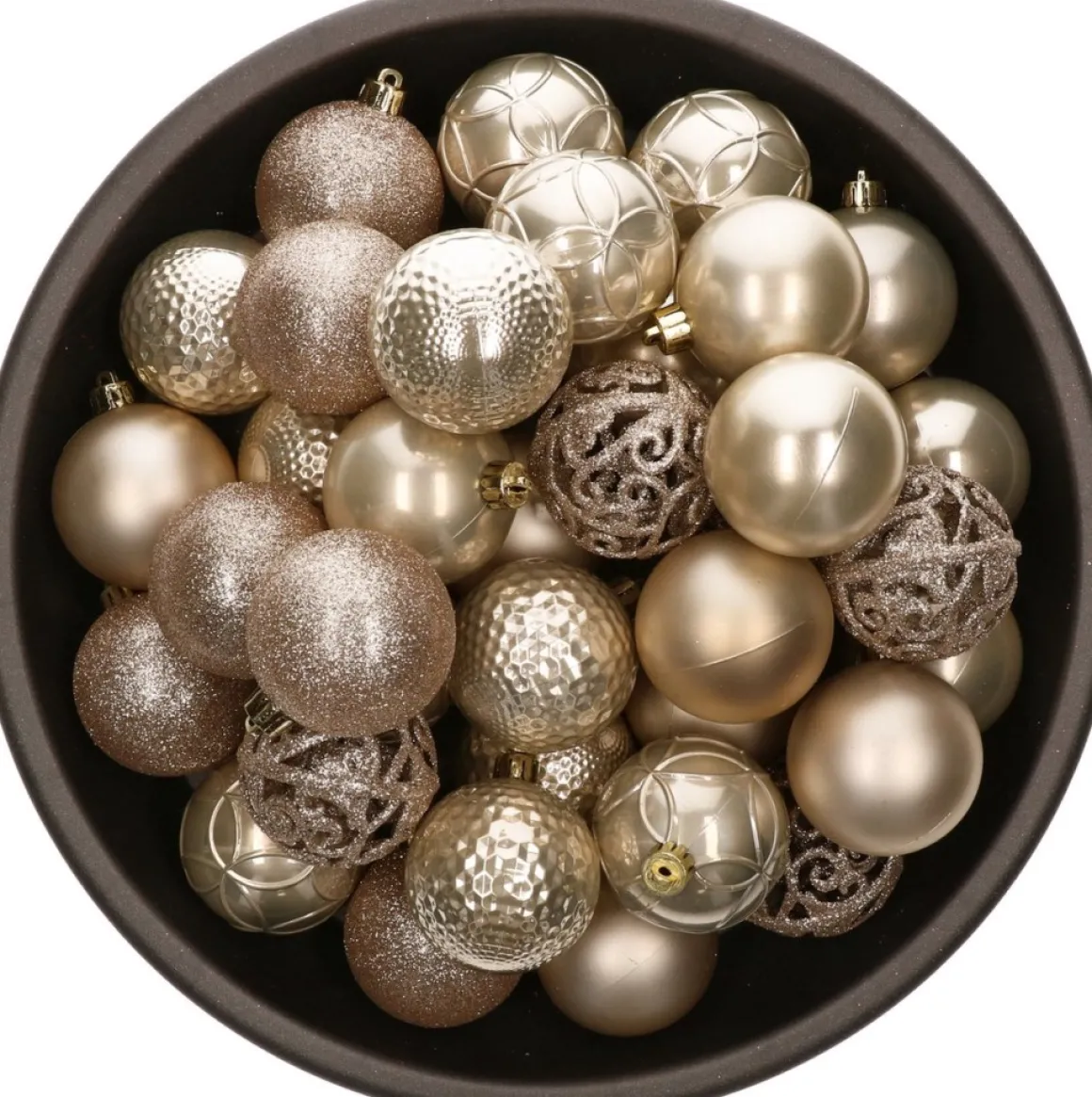 Bellatio Decorations Kerstballen - 37 Stuks - Parel Champagne - Kunststof - 6 Cm Champagnekleurig Fashion