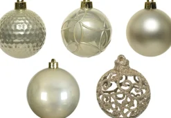 Bellatio Decorations Kerstballen - 37 Stuks - Parel Champagne - Kunststof - 6 Cm Champagnekleurig Fashion