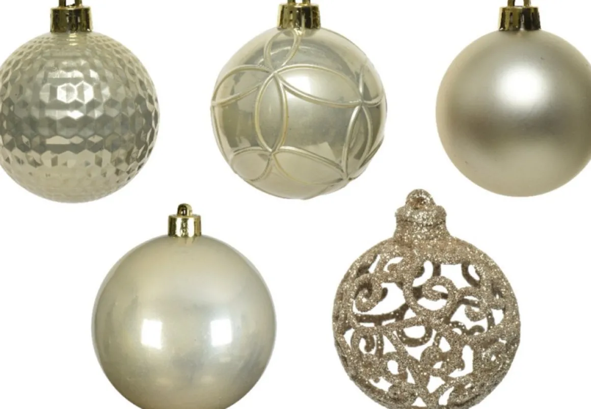 Bellatio Decorations Kerstballen - 37 Stuks - Parel Champagne - Kunststof - 6 Cm Champagnekleurig Fashion