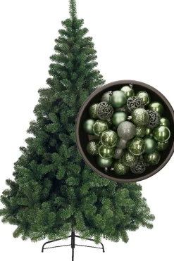 Bellatio Decorations Kunstkerstbomen^ Kerstboom H150 Cm - Met Kerstballen Salie Groen
