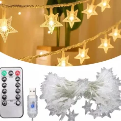 Bera L. Kerstlichtsnoeren^ Kerst - Kerstboom - Kerstverlichting - Kerstversiering - Rgb Led Sterretjes Met Afstandsbediening - 10 Meter 50 Lichtjes Sterretjes - Gordijn Lichtslingers Met 8 Modi - Indoor - Bruiloft - Licht Decoratie