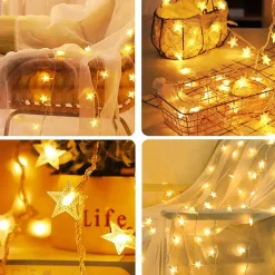 Bera L. Kerstlichtsnoeren^ Kerst - Kerstboom - Kerstverlichting - Kerstversiering - Rgb Led Sterretjes Met Afstandsbediening - 10 Meter 50 Lichtjes Sterretjes - Gordijn Lichtslingers Met 8 Modi - Indoor - Bruiloft - Licht Decoratie
