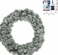 Decoris Besneeuwde Kerstkrans/Dennenkrans/Deurkrans 60 Cm Inclusief Helder Witte Verlichting Shop