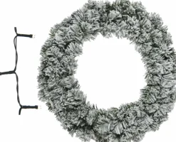 Decoris Besneeuwde Kerstkrans/Dennenkrans/Deurkrans 60 Cm Inclusief Warm Witte Verlichting Best Sale