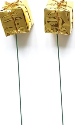 Merkloos Bijstekers – Goudkleurig Kadootje Op Ijzerdraad -Kerststukje Maken –Decoratie-Feest-Feestartikel- 60 Stuks – 2.5 X 2.5 Cm – Bij-003 Store