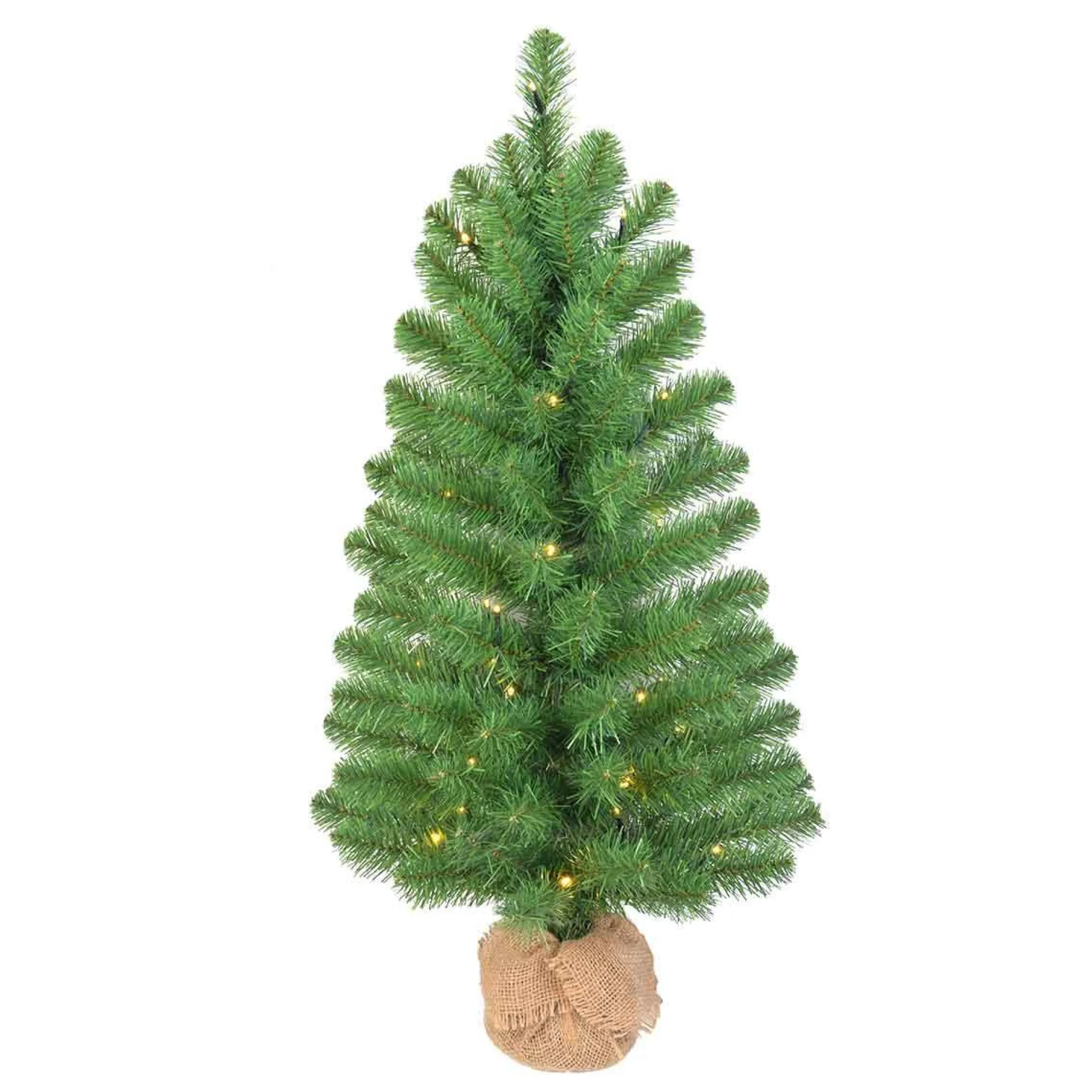Black Box Kunstkerstbomen^ Kunstkerstboom Met Led Met Jute Op Batterij Roundstone Maat In Cm: 90 X 48 Groen 40 Lampjes Met Warmwit Led - Groen