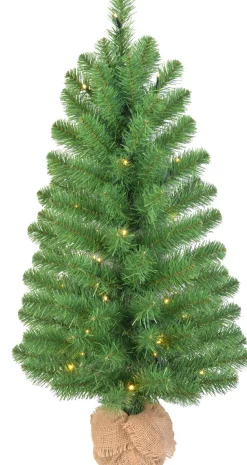 Black Box Kunstkerstbomen^ Kunstkerstboom Met Led Met Jute Op Batterij Roundstone Maat In Cm: 90 X 48 Groen 40 Lampjes Met Warmwit Led - Groen