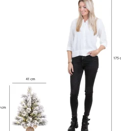 Black Box Kunstkerstbomen^ Trees Dinsmore Kunstkerstboom In Jute Met Led Verlichting - H60 X O50 Cm - Frosted Green
