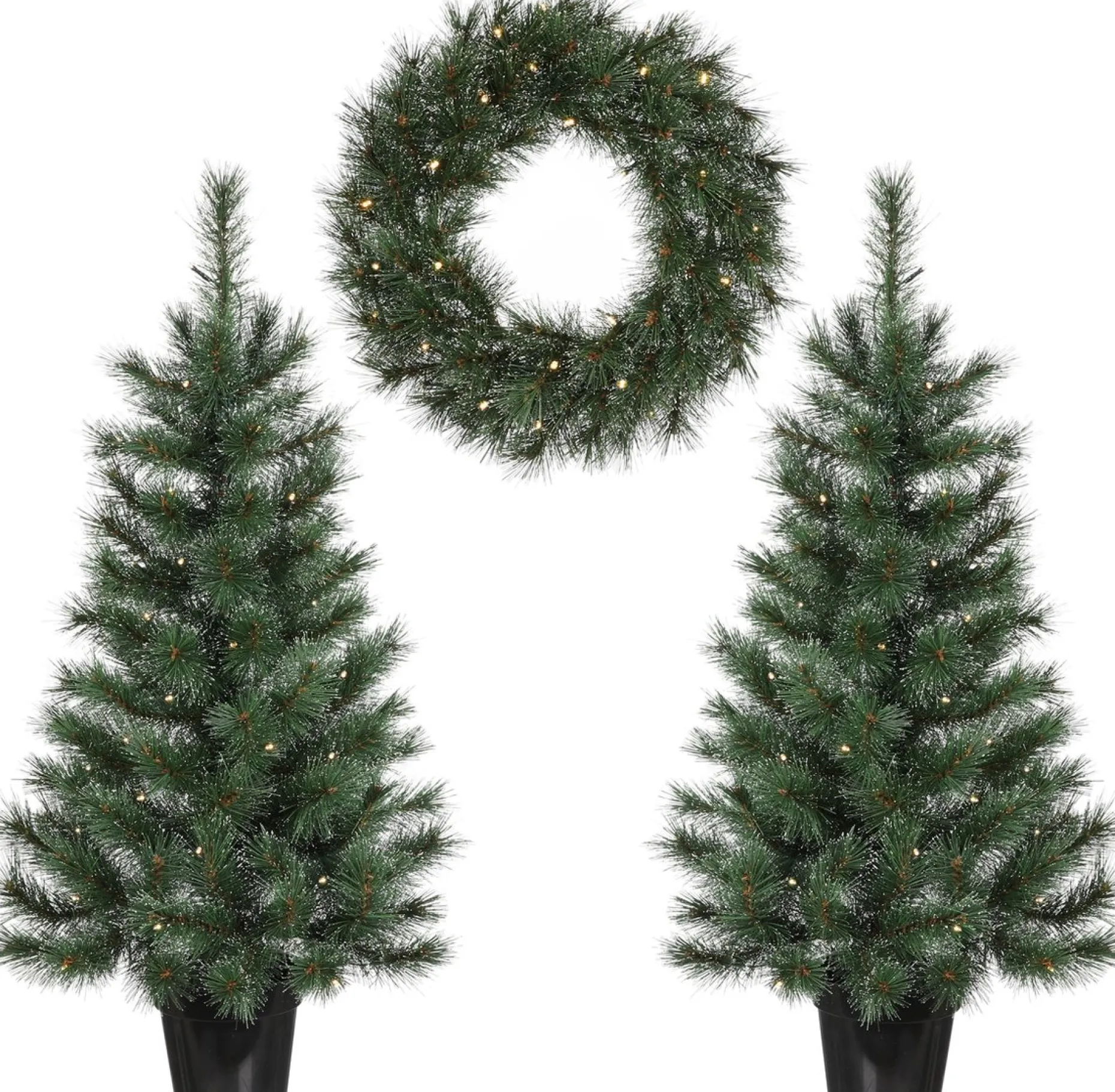 Black Box Kunstkerstbomen^ Trees Glendon Set Van 2 Kerstbomen En 1 Krans Met Led Verlichting - Groen