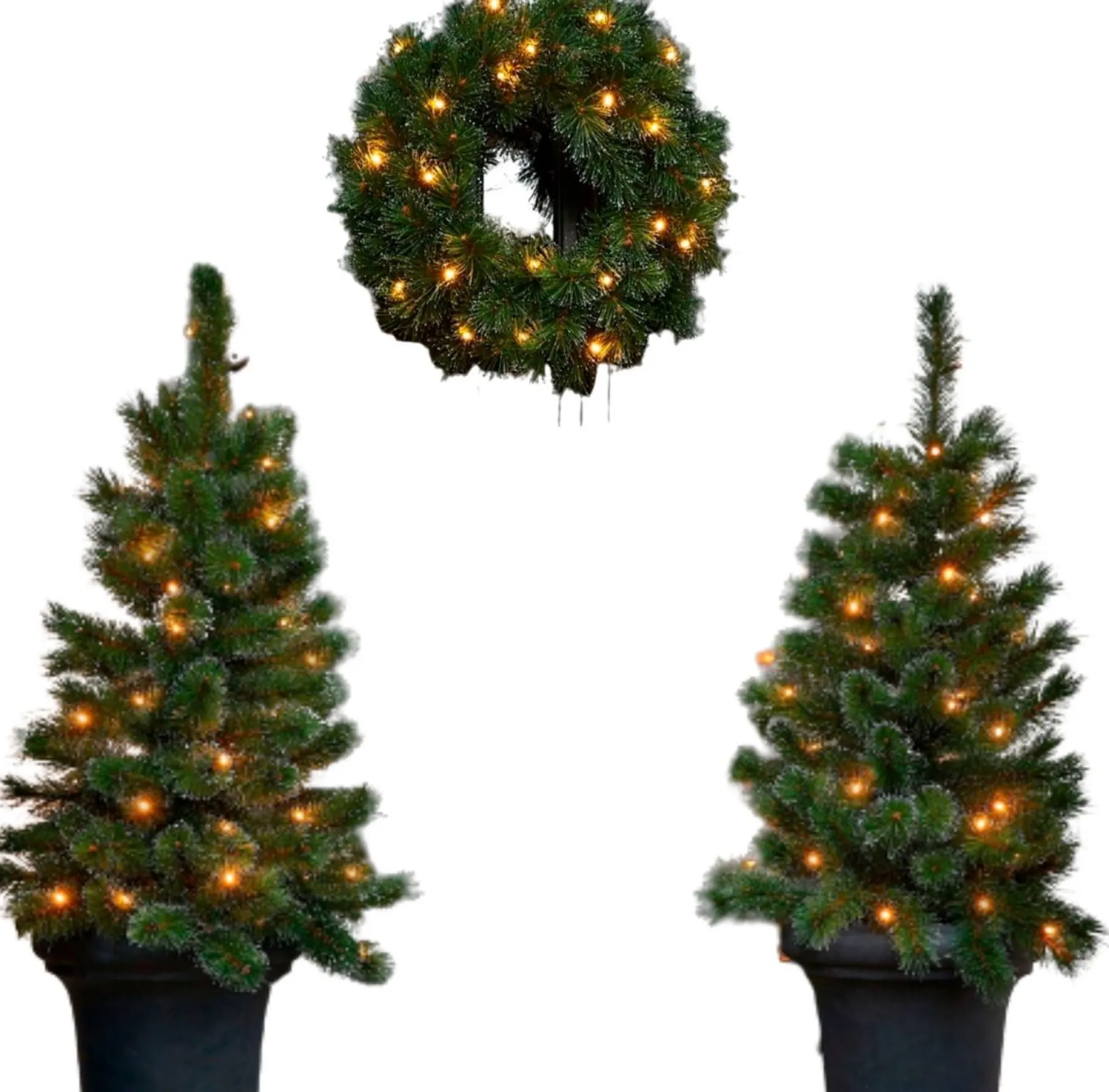 Black Box Kunstkerstbomen^ Trees Glendon Set Van 2 Kerstbomen En 1 Krans Met Led Verlichting - Groen