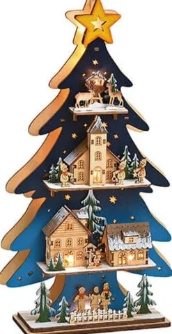 G. Wurm Decoratieve Kerstbomen^Blauwe 3D Kerstboom Van Houtsnijwerk Gedetailleerd 36Cm