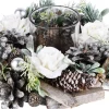 dekoratief Bloemstuk / Tafelstuk / Kerststuk Rond Met 1 Waxinelichtjes Houder Met Witte Rozen - Bruin / Groen / Grijs / Wit - 24 X 24 X 9 Cm Hoog. Sale