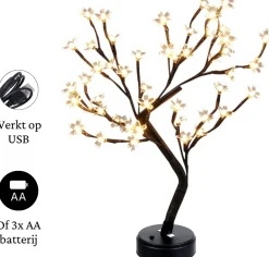 Merkloos Verlichte Kerstfiguren^Bonsai - Kerstbloesem - Led Kerstboom - Warm Wit - 48 Led - Licht Boom Warm Wit - Led Boom Binnen - 50Cm