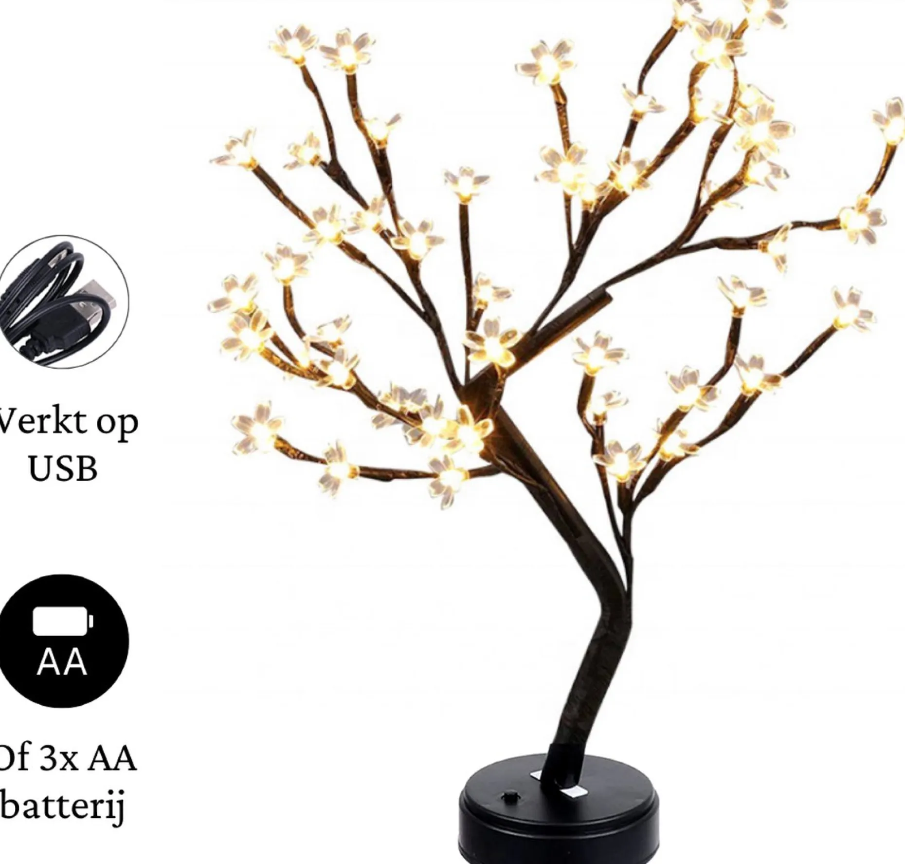 Merkloos Verlichte Kerstfiguren^Bonsai - Kerstbloesem - Led Kerstboom - Warm Wit - 48 Led - Licht Boom Warm Wit - Led Boom Binnen - 50Cm