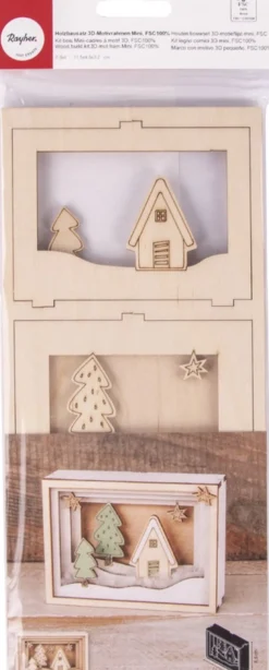 Rayer Bouwpakket Kerst - Hout - 3D In Lijst - 8,5 X 11,5 X 3 Cm - Met Gratis Verlichting 8 Led - Knutsel - Kado Tip !! Online