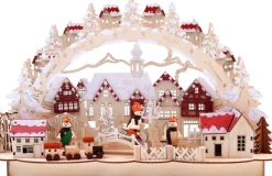 Brubaker 3D Led-Lichtboog, Lichtboog, Winterlandschap Met Oude Stad, Led-Verlichting, Natuurlijk Hout, 43,5 X 27 X 10,1 Cm, Handgeschilderd New