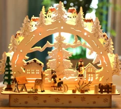 Brubaker 3D Led Lichtboog Lichtboog - Winterlandschap Met Dorp - Led-Verlichting - Hout Natuur - 27,5 X 24,5 X 8,7 Cm - Handbeschilderd Best Sale