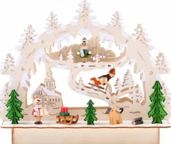 Brubaker 3D Led Lichtboog Lichtboog - Winterlandschap Met Kerk - Led-Verlichting - Hout Natuur - 27 X 24 X 8,7 Cm - Handbeschilderd Cheap