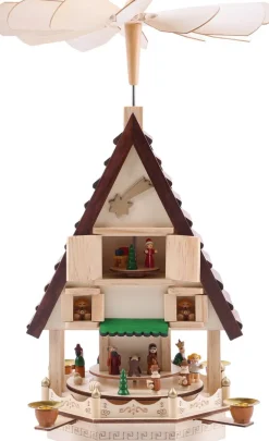 Brubaker Kerstpiramide Adventshaus 49 Cm - Kerststal Op 4 Etages - Kaarsenpiramide Met 4 Kaarshouders Van Metaal - Hout Natuur - Handgeschilderde Figuren Cheap