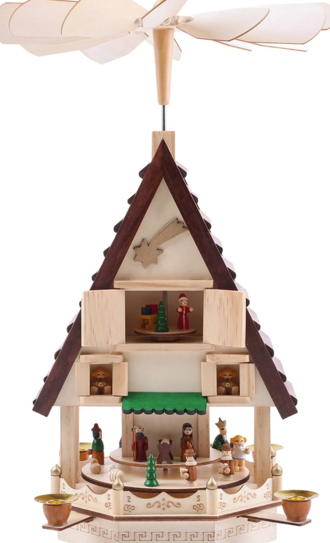 Brubaker Kerstpiramide Adventshaus 49 Cm - Kerststal Op 4 Etages - Kaarsenpiramide Met 4 Kaarshouders Van Metaal - Hout Natuur - Handgeschilderde Figuren Cheap