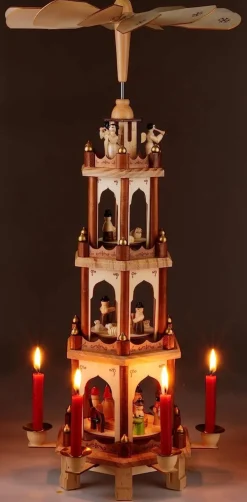 Brubaker Kerstpiramide Houten Piramide - Natuur - 4 Niveaus - 60 Cm Hoogte - Handbeschilderde Figuren Store