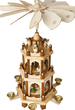 Brubaker Kerstpiramide Houten Piramide - Natuur - 3 Niveaus - 45 Cm Hoogte - Handbeschilderde Figuren Clearance