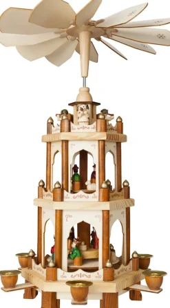 Brubaker Kerstpiramide Houten Piramide - Natuur - 3 Niveaus - 45 Cm Hoogte - Handbeschilderde Figuren Clearance