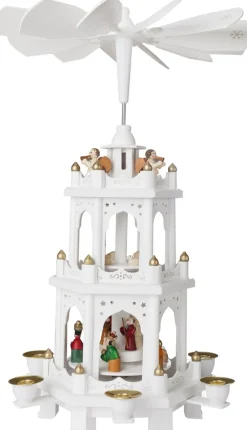 Brubaker Kerstpiramide Houten Piramide - Wit - 3 Niveaus - 45 Cm Hoogte - Handbeschilderde Figuren Fashion