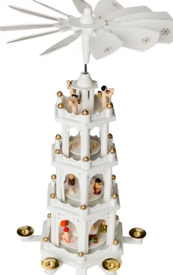 Brubaker Kerstpiramide Houten Piramide - Wit - 4 Niveaus - 60 Cm Hoogte - Handbeschilderde Figuren Hot