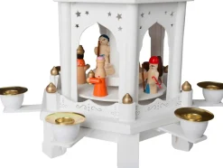 Brubaker Kerstpiramide Houten Piramide - Wit - 4 Niveaus - 60 Cm Hoogte - Handbeschilderde Figuren Hot