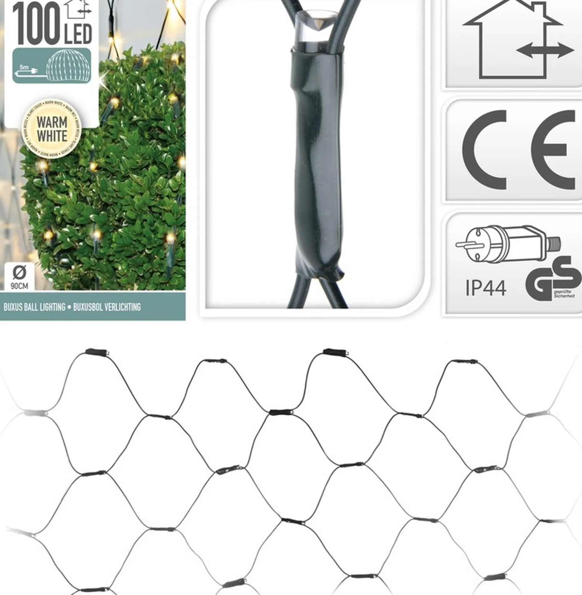Merkloos Lichtgordijnen^Buxus Kerstverlichting - Lichtnet - Warm Wit - 90 X 90 Cm - 100 Led