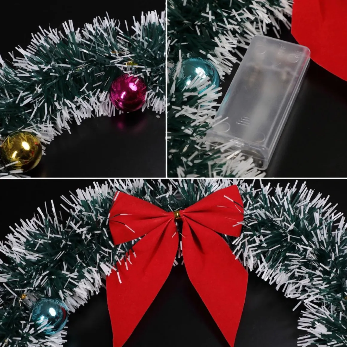 Casaria Kerstkrans 32Cm 20X Led Werkt Op Batterijen Deurkrans Kerstdeco Rood New
